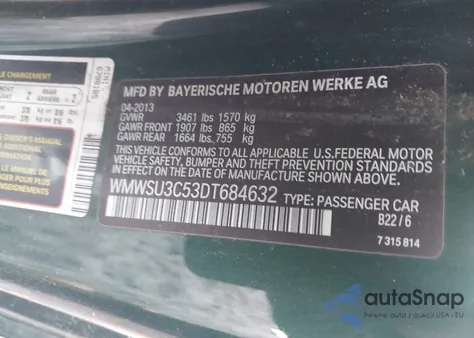 2013 Mini Hardtop Cooper из США, поврежденный, VIN WMWSU3C53DT684632